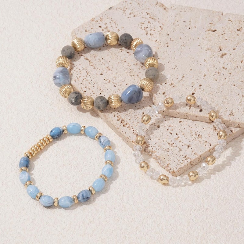 Aigrnc Boho Beaded Stretch Bracelets For Women Stackable Crystal Gold Plated Beaded Bracelets Set Trendy Handmade Friendship Braeclet Jewelry Gifts - Image 3